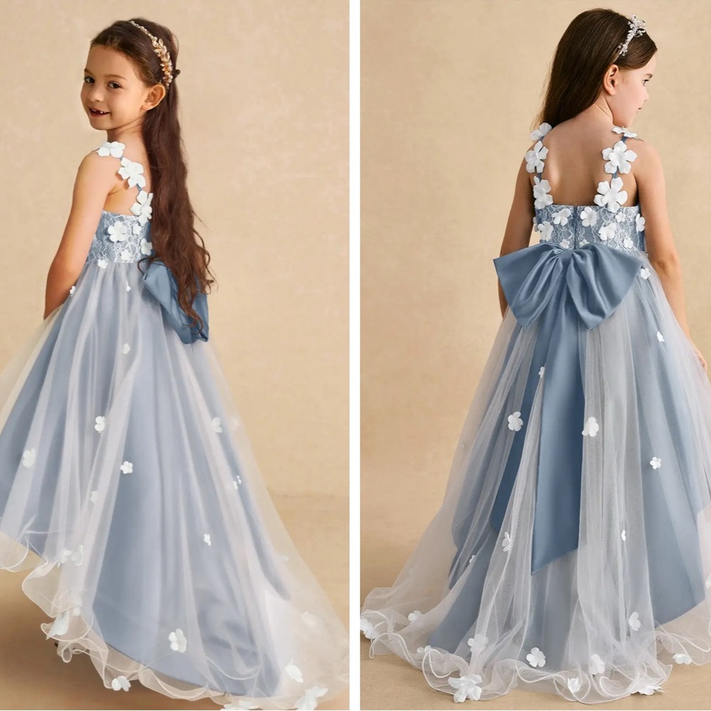 Azazie Blue and White Floral Kids Dress